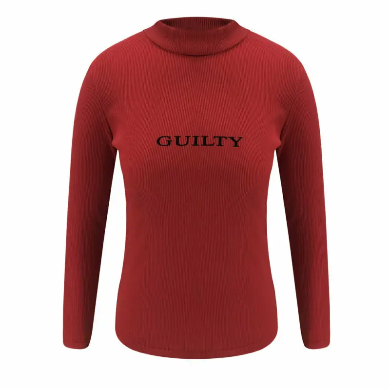 Сексуальные женские топы с длинным рукавом и круглым вырезом футболка красного