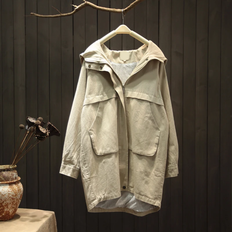 

Long Thicken Hooded Women Jackets Solid Winter New Loose Pocket Vintage Casual All Match Female Outwear Coats Tops