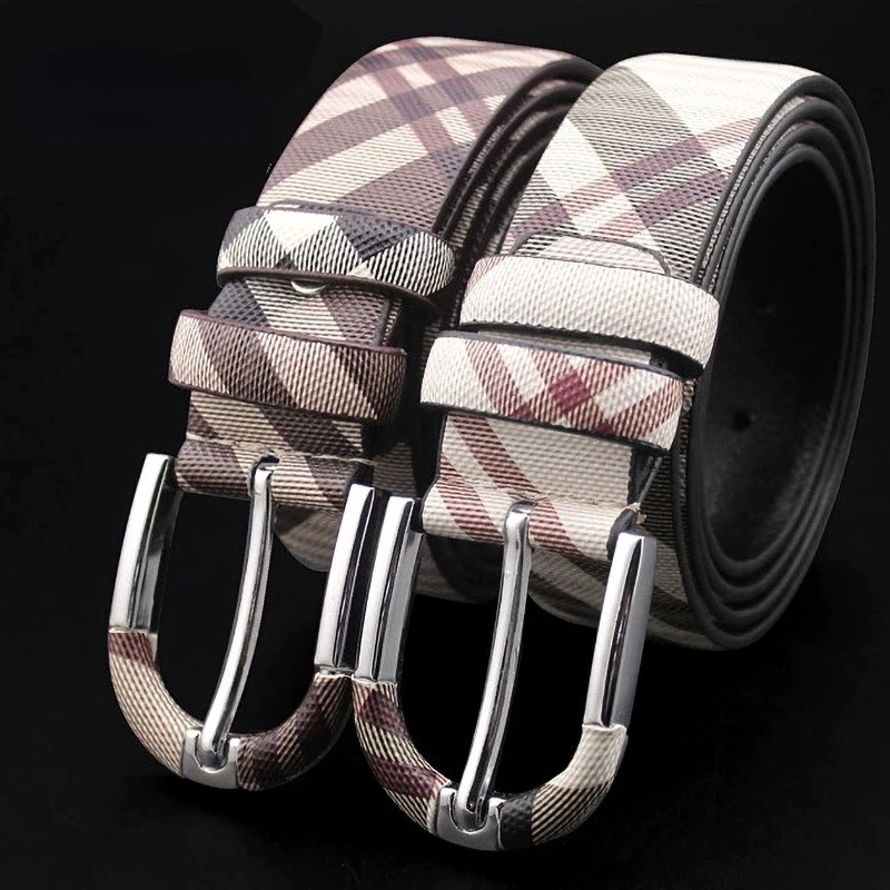 

New Men and Women Designer Pin Buckle Plaid Leather Fashion European and American Style Jeans Accessories Belt