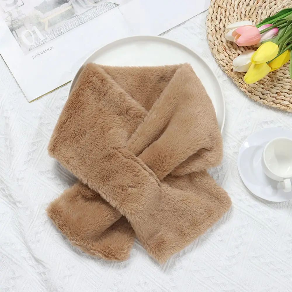 

Solid Color Plush Scarf Fur Collar Ribbon Winter Imitation Aabbit Hair Student Warm Sjaal Cross Scarf Autumn