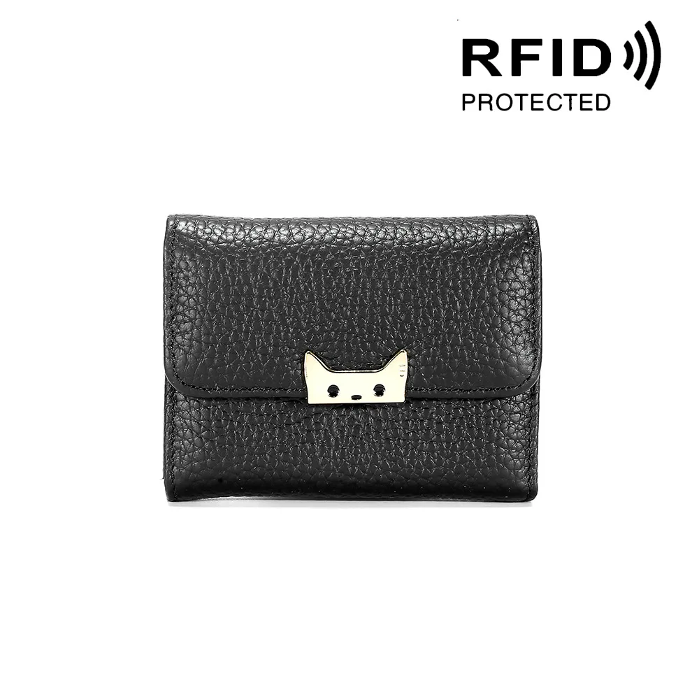 Черный Чехол-кошелек из натуральной кожи с визитной карточкой, Rfid, защищающий банк, держатель для кредитных карт, милый кошелек для карт - Цвет: Черный