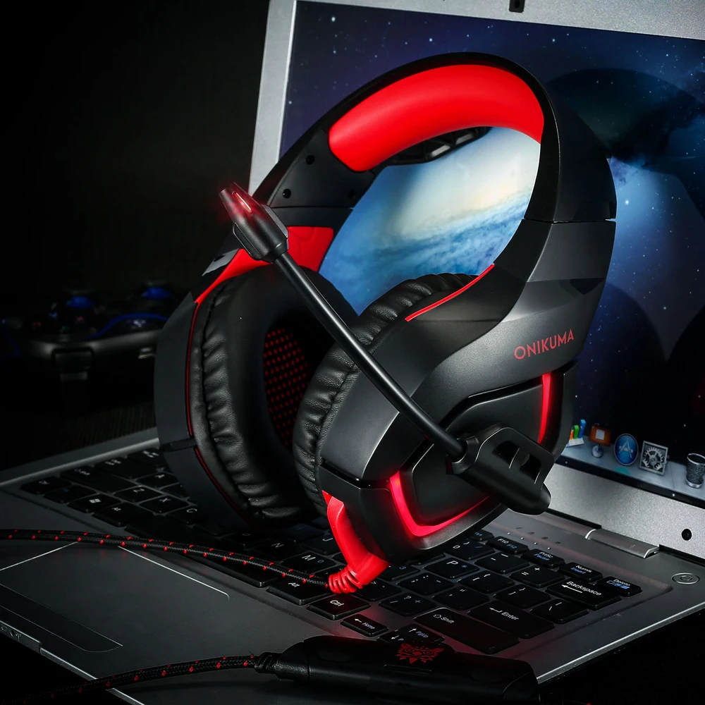 ONIKUMA K1 B Игровые киберспортивные гарнитуры Deep Bass Наушники для ПК Gamer со