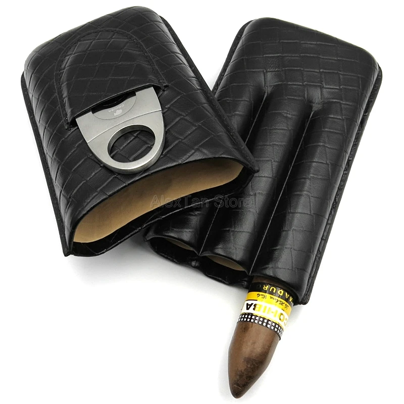 COHIBA кожаный чехол для сигар с тканым узором 3 тубы дорожный хьюмидор набор
