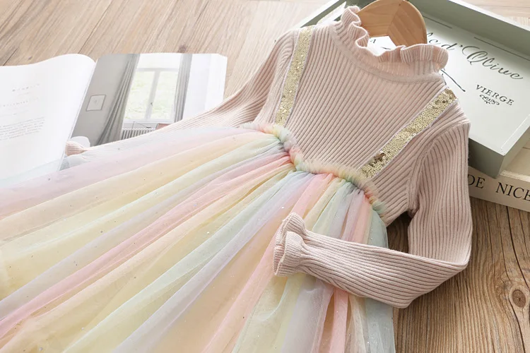 2019 Новое вязаное платье для девочек элегантные милые вечерние платья-пачки на