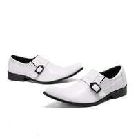 big size 37 46 classic white buckle mens oxford genuine leather shoes slip on pointed toe wedding party shoes