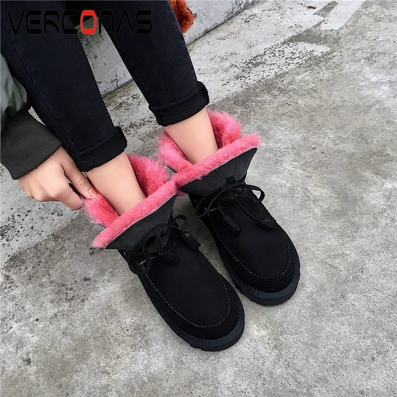 

VERCONAS Warm Snow Boots Women Ankle Boots Fringe Cross-Tied Shoes Woman Autumn Winter New Fur Casual Fashion Flat With Boots