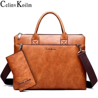 celinv koilm high quality men briefcases set 14 inch laptop business bags handbags leather office shoulder bags large capacity