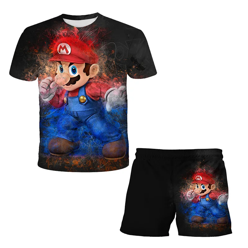 

Summer Sets Popular kids Printing Mario Tops+Pants Sets Sonic T Shirt Girls Tshirts Kids Shorts Sport Suit Baby Boys 4 -14 Y