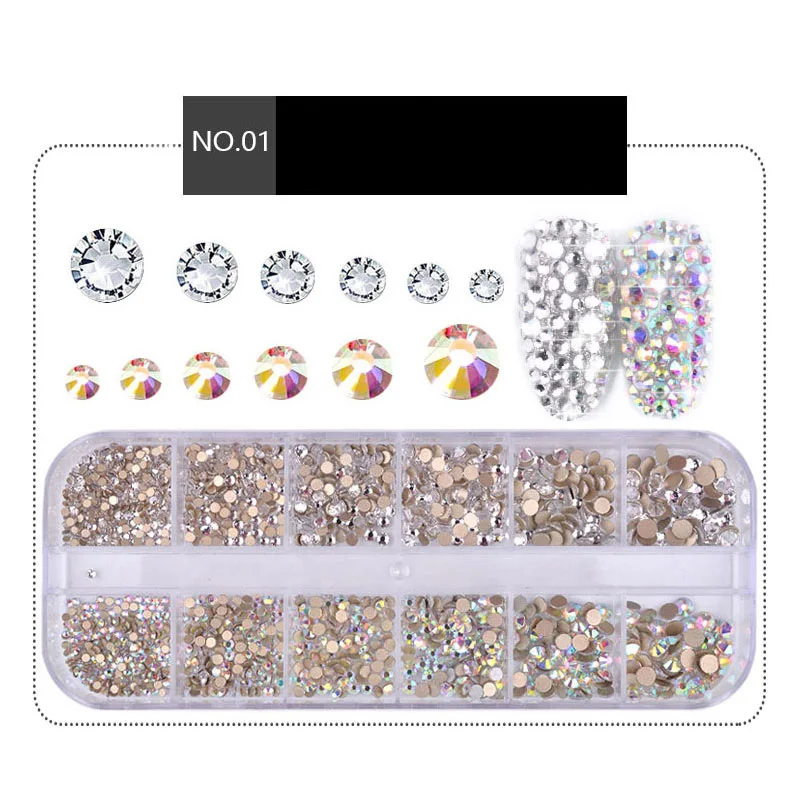1 коробка многоразовые стеклянные стразы смешанные цвета плоский задник AB