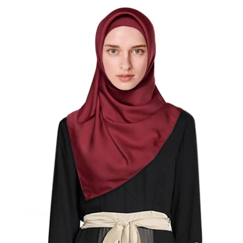 Shimmering Satin Hijab Shawl Modest Muslim Head Wrap Luxury Silk Square Scarf Turkish Madame Islamic Abaya Clothing Accessories |