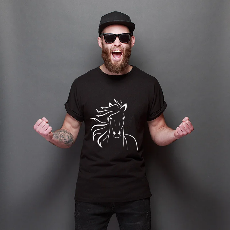 

Horse Short Sleeve Cartoon Tops Shirt Personalized Fitted Tee Shirts Summer Loose Cotton Tee-Shirt For Adult