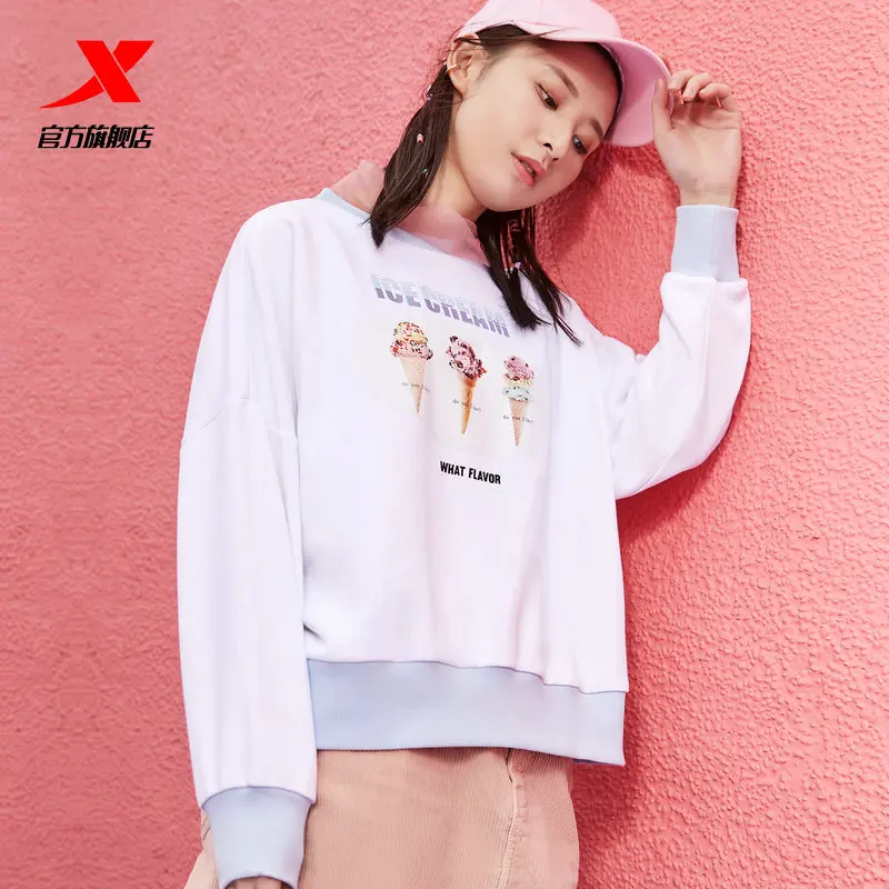 

Xtep Women's Sports Sweatshirt Color Mixed Fashion Women's Breathable Casual Round Neck Pullover 880128050115