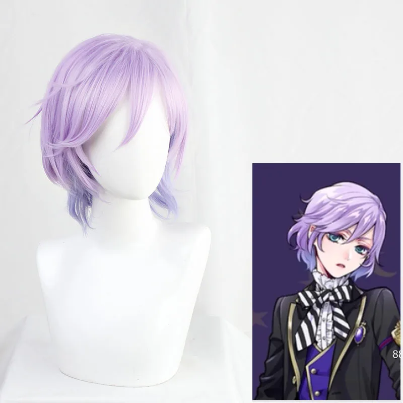 

Twisted-Wonderland Epel Felmier Purple Mixed Short Cosplay Heat Resistant Synthetic Hair Halloween Carnival + Free Wig Cap