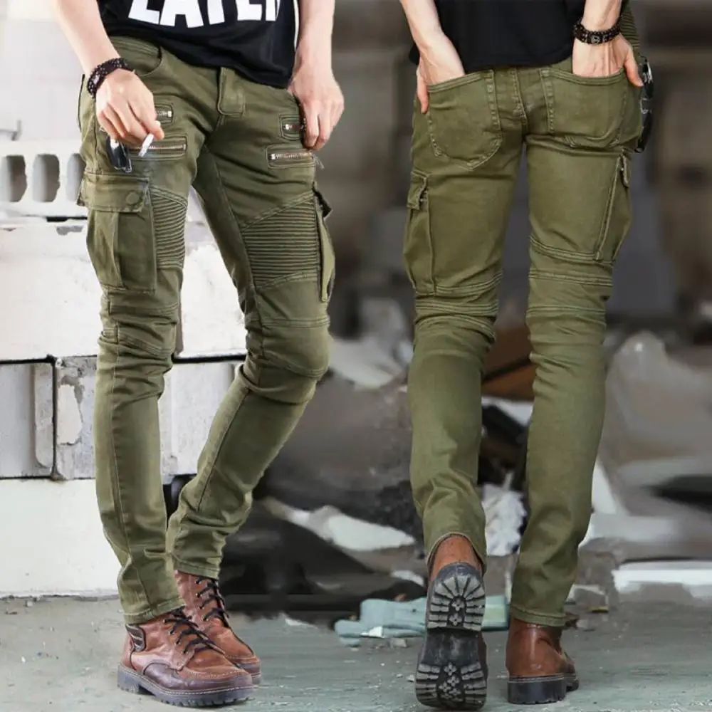 Мужские джинсы скинни дизайнерские Amry Green Slim Fit мото-байкерские мужские джинсовые