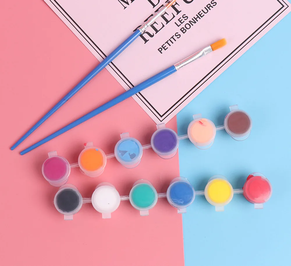 12Colors Acrylic Paints With 2 Brushs Art DIY Graffiti Pigment Set For Oil Painting Wall Painting DIY Art Supplies Gifts