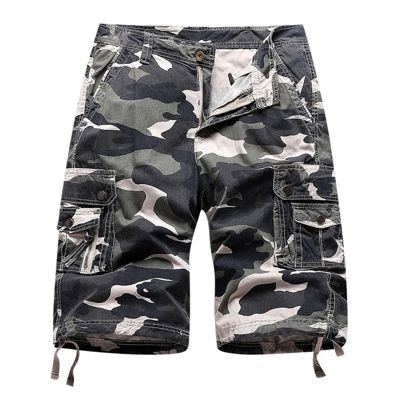 

Kalenmos Camouflage Cargo Shorts Cotton Mid-waist Zipper Loose-fitting Sporty Casual Pants Streetwear Straight Pants Spring 2021