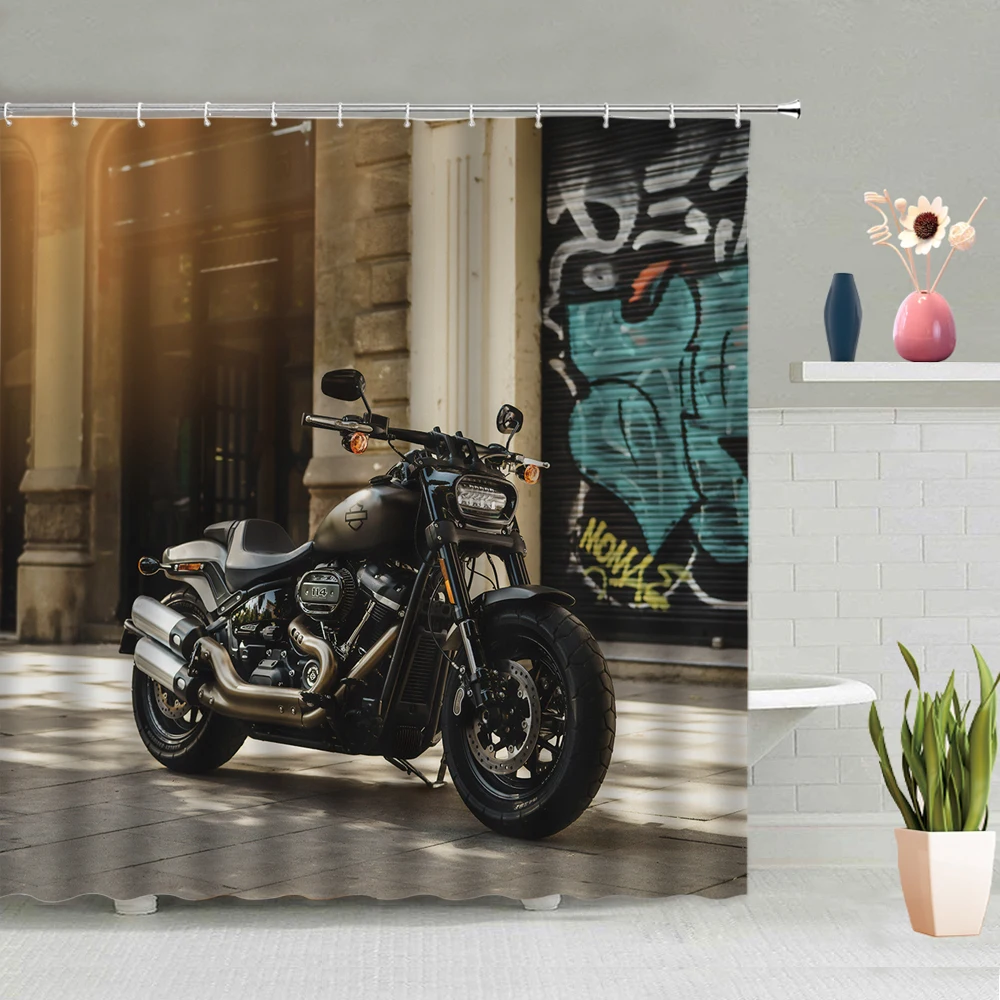 car shower curtain motorcycle mountain highway scenery bathroom accessories set wall hanging curtains bathtub screen home decor free global shipping