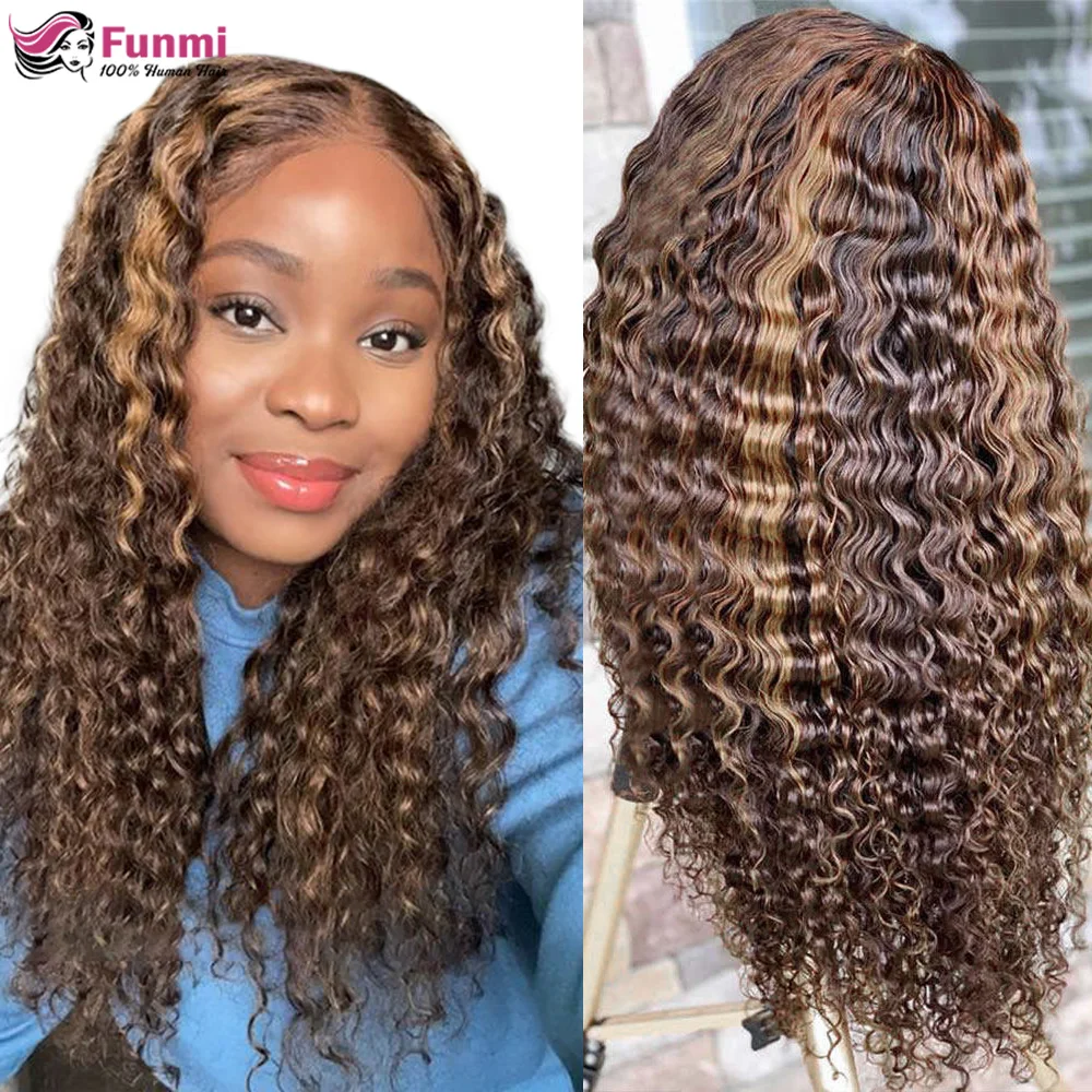 Highlight Ombre Lace Front Wig 13x4 Curly Human Hair Wigs 4/27 Deep Wave Wigs For Black Women Remy Hair 180% Lace Closure Wigs