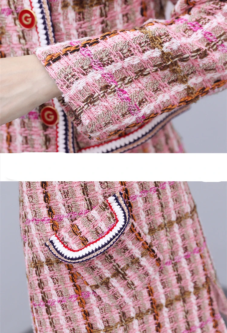

2019 Winter Tweed Plaid Two Piece Sets Outfits Women Short Coat + Mini A-line Skirt Suits Elegant Fashion Ladies Suits Femme