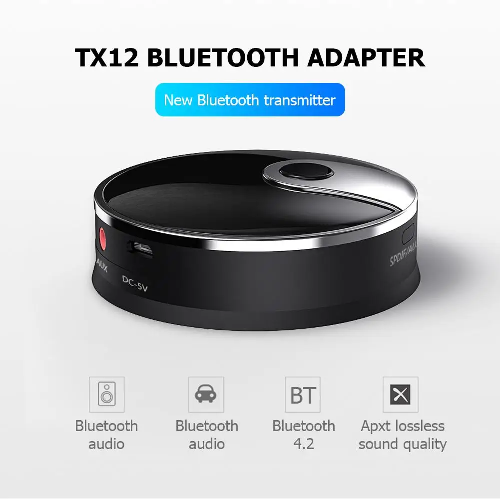 TX12 Bluetooth Adapter CSR8670 5.0 Audio Transmitter Dual Braze 3.5mm Input TV XBOX/PS4 70*70*25mm | Электроника