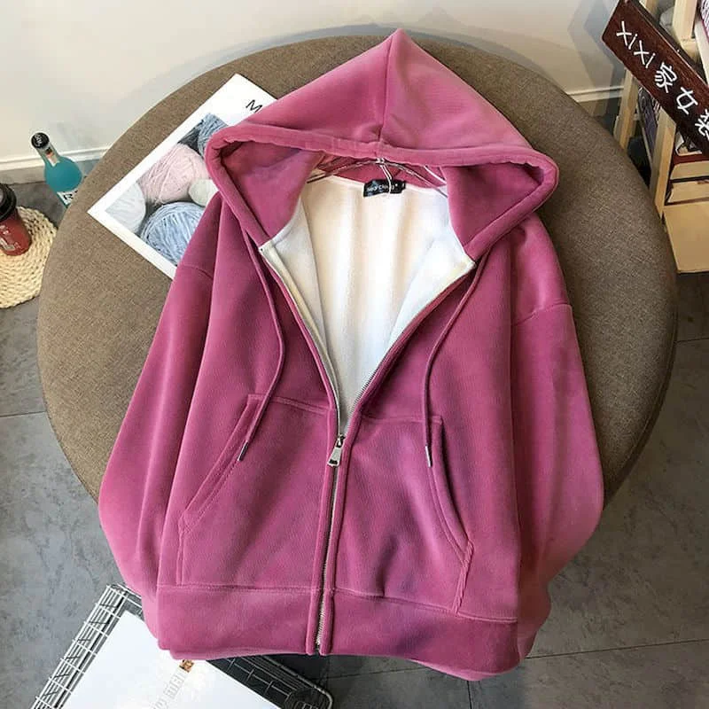 

Autumn Winter New Thicken Velvet Suit Women Hoodies Pants Sets Solid Hooded Sweatshirt Zip Up Pullover Trousers Woman Clothing