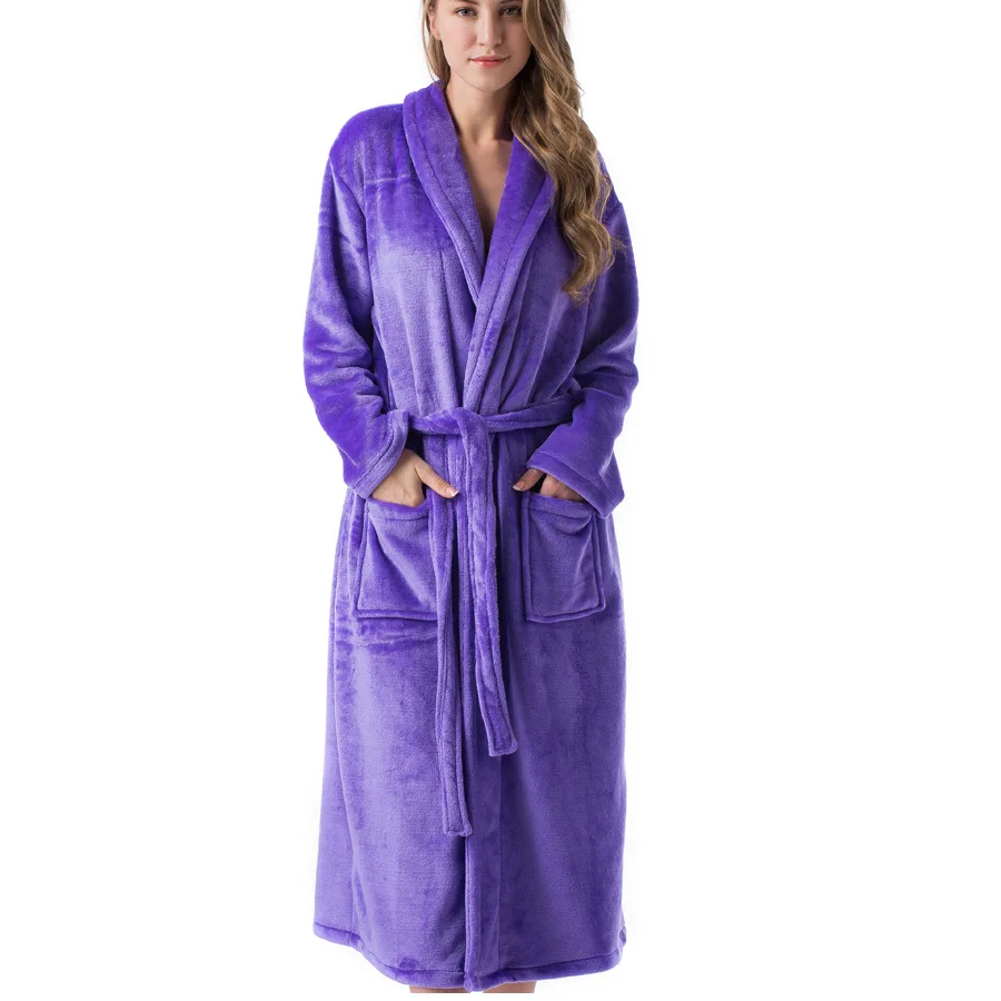 Purple Ночной халат-Пижама, платье для мужчин и женщин, фланелевая ночнушка, пижама, халат, зима, горячая весна, специальная толстая, большие размеры - Цвет: Purple