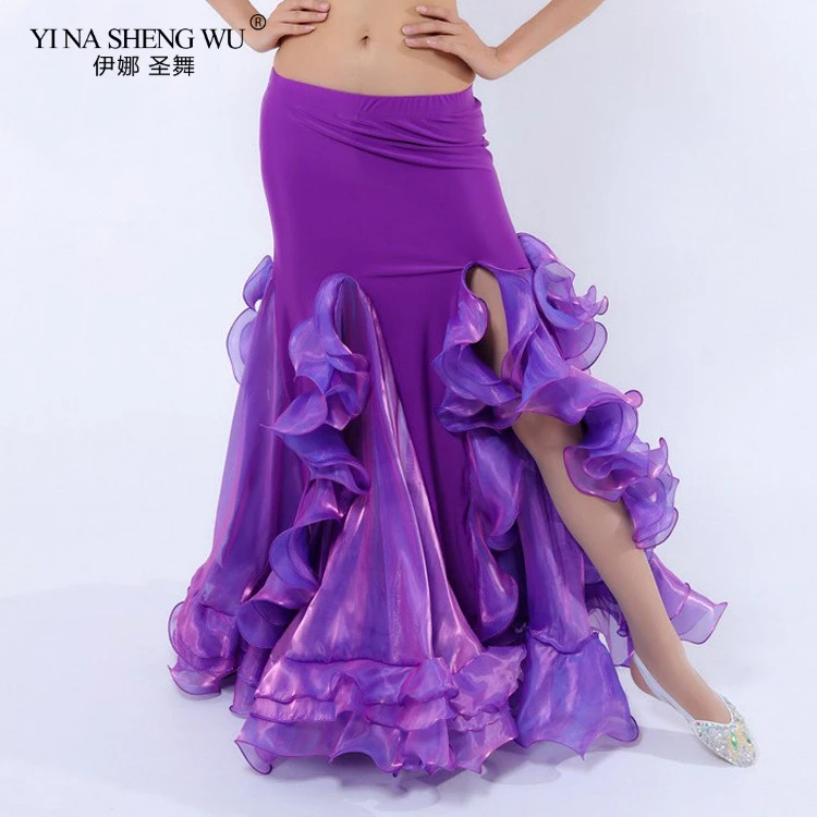 Женская юбка годе для танца живота Однотонная с разрезом сбоку фиолетового