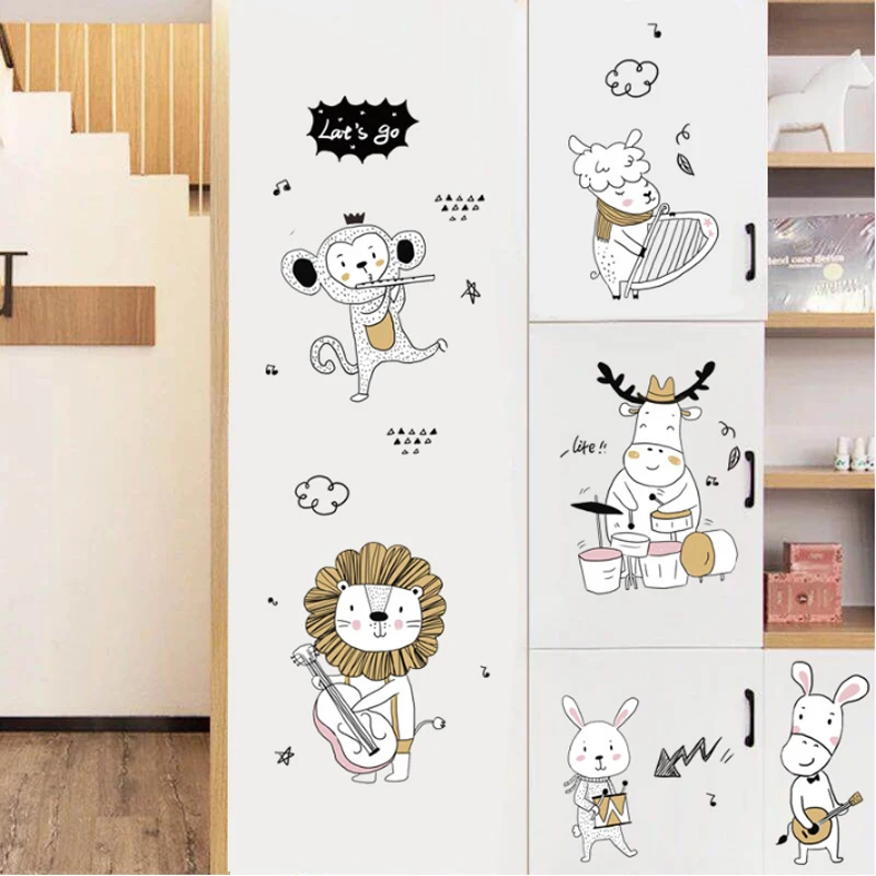

Funny Cartoon Animals World wall Stickers For Kids Rooms Closet Decor Lion Rabbit Monkey Art Home Decor Kids Gifts