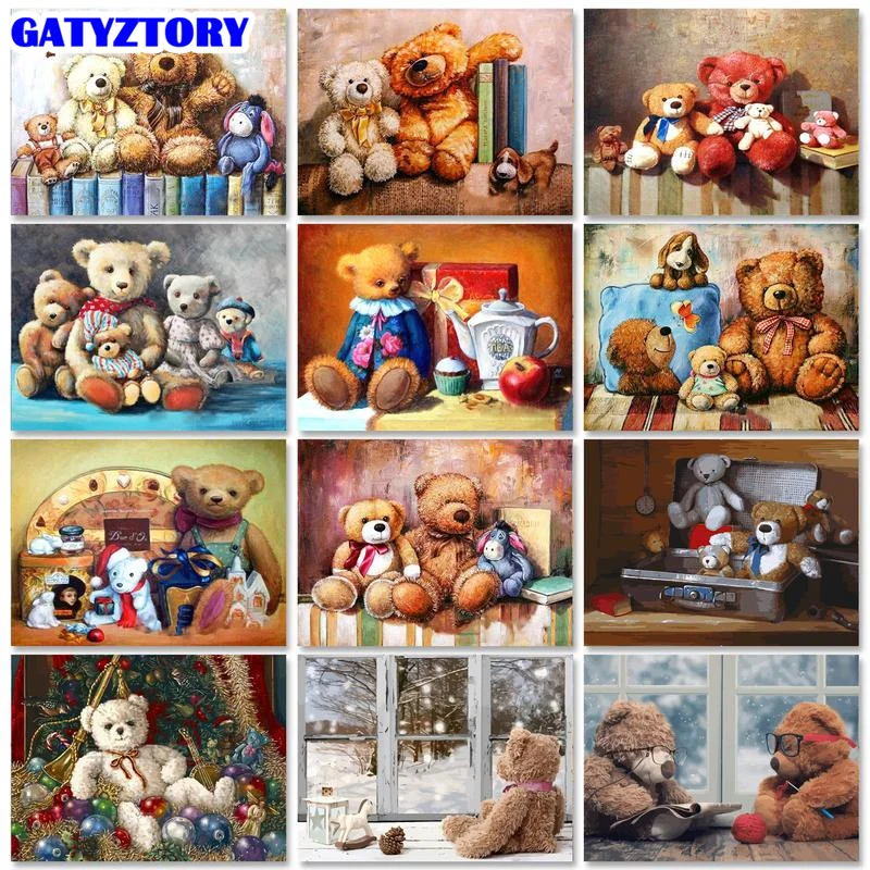 

GATYZTORY Frame 60x75cm Diy Painting By Numbers Kit Cartoon Bear Coloring Drawing By Numbers Unique Gift For Living Room Decor A