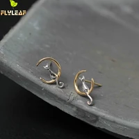 flyleaf 100 925 sterling silver cute moon cat stud earrings for women high quality fashion girl gift jewelry