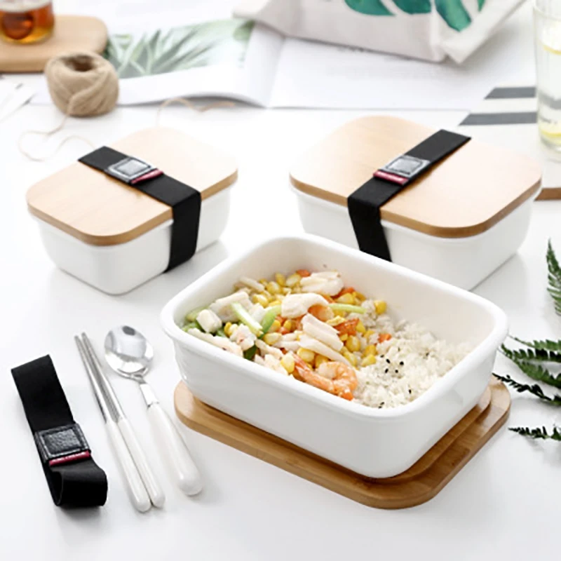 

Microwavable Lunch Box Bamboo Ceramic Bento Box Thermal Insulation Food Container Storage Box Crisper