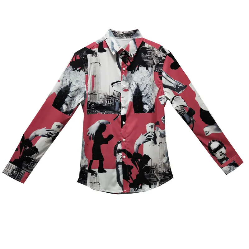 

High Quality British Style Shirt Men Fashion Long Sleeve Digital Print Men Casual Shirts Slim Fit Party Dress Shirt