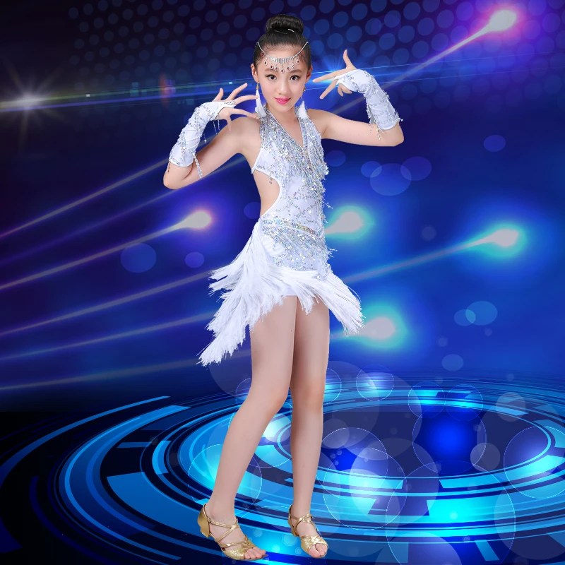 

Kids Latin Dance Dresses for Girls Fringe Dress Tassel Salsa Sequin Stage Ballroom Performance Dancing Practice Clothing