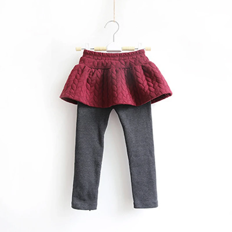 Красный 2 в 1, однотонные детские леггинсы для девочек хлопковые леггинсы для девочек, Повседневные детские осенне-зимние колготки для девочек, штаны с юбкой - Цвет: Красный