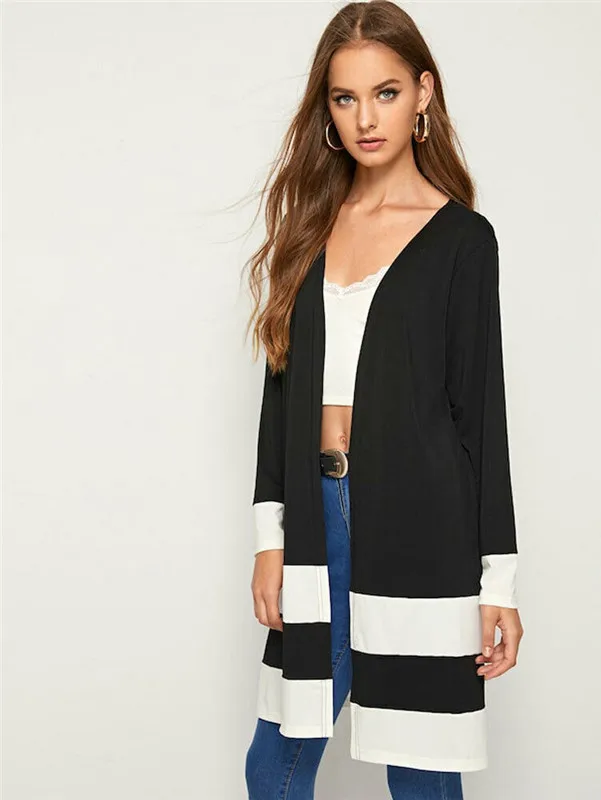 Женский длинный кардиган в стиле пэчворк Офисная Повседневная Верхняя одежда