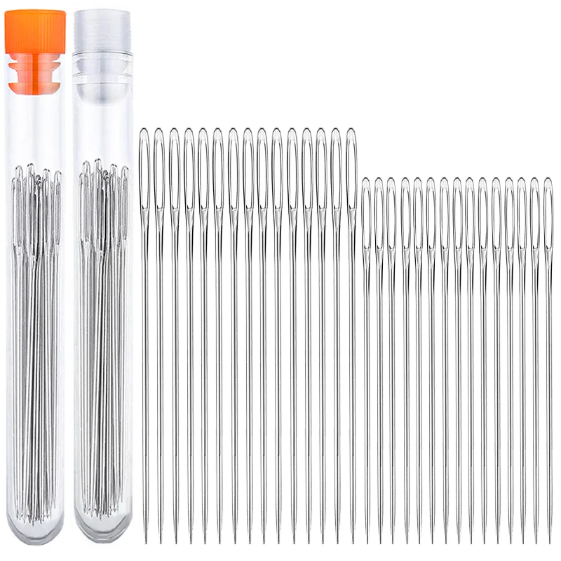 

LMDZ Large-Eye Hand Sewing Needles 15 pcs and Big Eye Stitching Needles 2 inches15 pcs for Leather Projects in Storage Tube