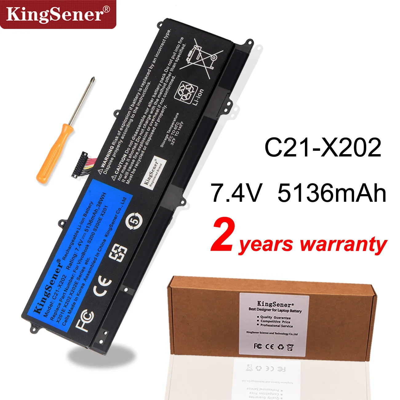 Kingsener-bateria para Computador Portátil para Asus Vivobook S200 S200e X201 X202 X202e Tamanhos de 5136mah Baterias p/ laptop
