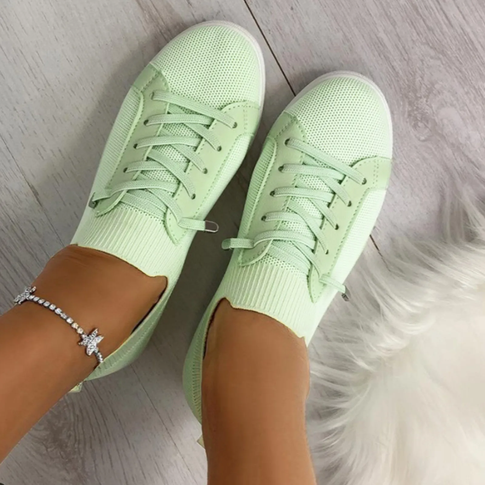 

Women's casual shoes 2021 new candy color mesh breathable outdoor flat loafers lace-up ladies fashion comfortable sneakers