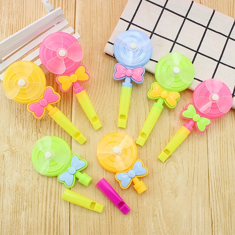 

5 Pcs Baby Kids Windmill Toys Lollipop Shape Colored Small Pinwheel Whistle Outdoor Handle Wind Spinner Creative Toy Gift for K