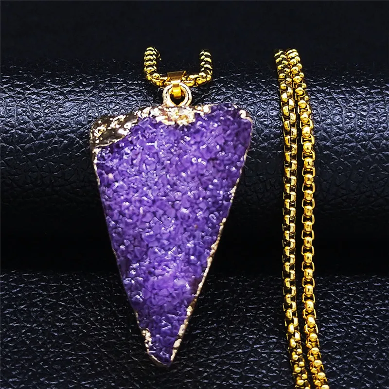 

2023 Fashin Purple Natural Stone Stainless Steel Necklaces Women Gold Color Chain Necklace Jewelry collar mujer NXS04