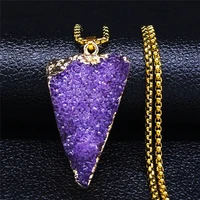 2022 fashin purple natural stone stainless steel necklaces women gold color chain necklace jewelry collar mujer nxs04