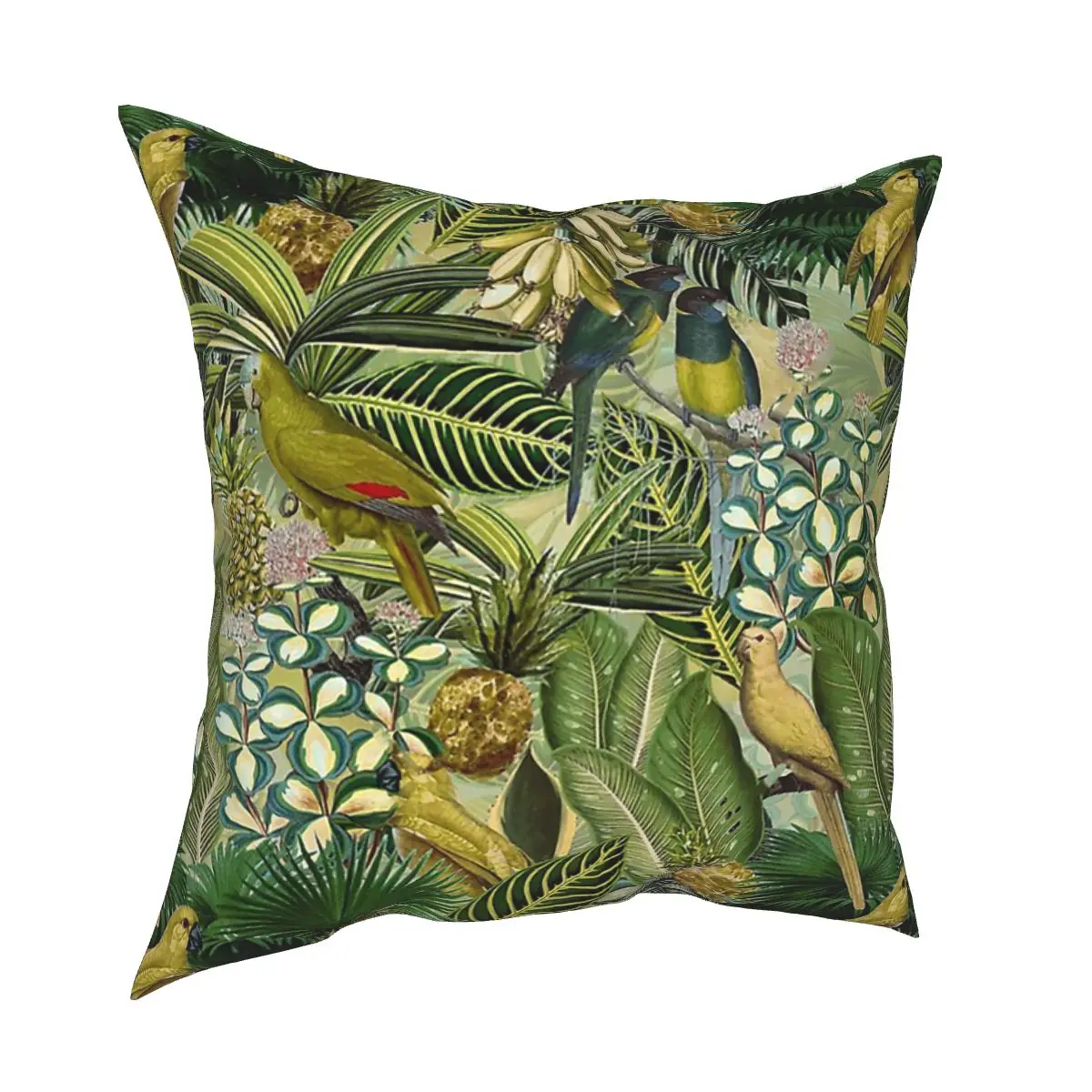

Pillowcase Vintage Green Tropical Bird Jungle Garden Soft Polyester Cushion Cover Decor Home Zippered 45X45cm Cushion Covers
