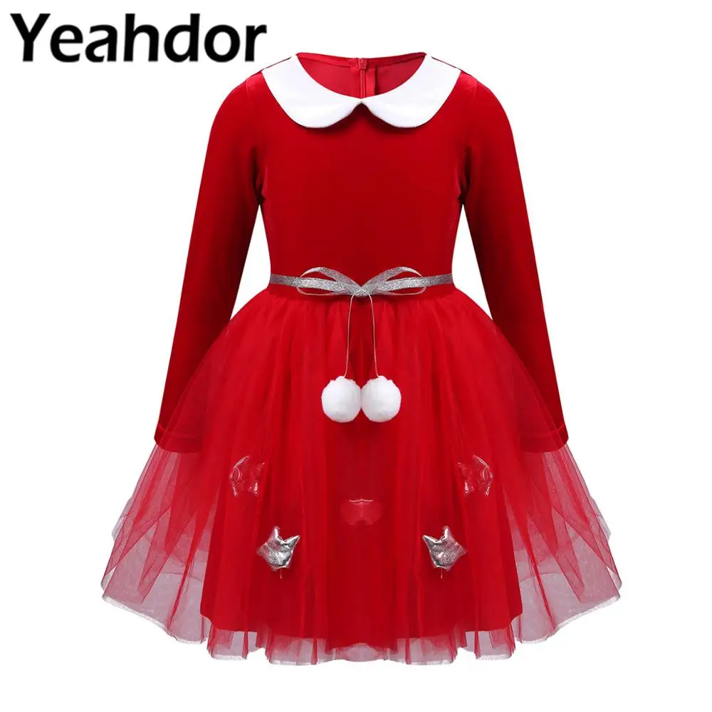 

Baby Girls Christmas Dress Knee Length Long sleeves Sequined Velvet Birthday Party Princess Dress Infants Xmas Holiday Costume