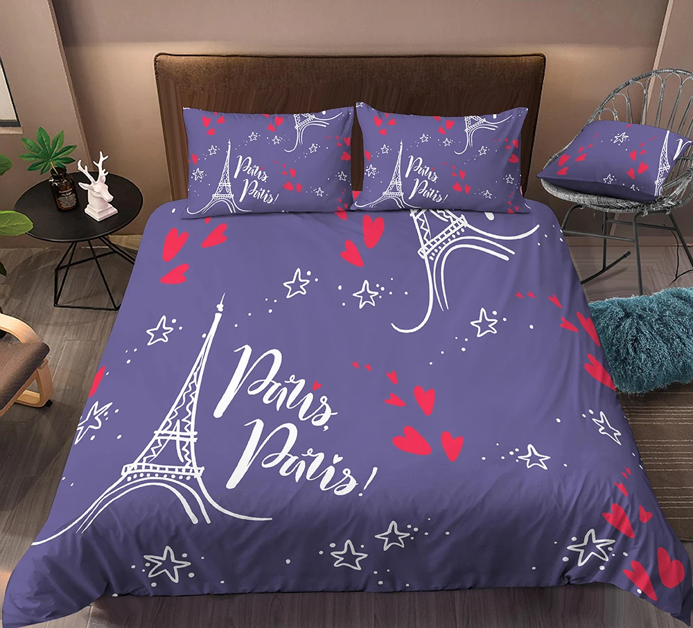 3D цифровой Париж постельные принадлежности Современный Пододеяльник 2/3 шт