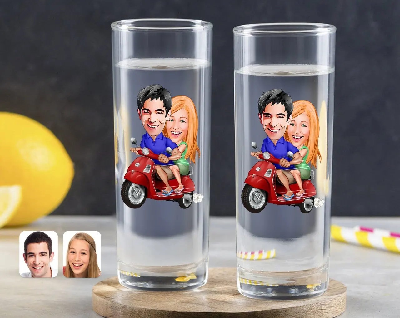 

Personalized Colorful Printed Valentine Caricature Of Dual Vodka Bardağı-10