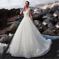 tulle v neck a line wedding dresses sexy backless lace appliques court train bridal gown customized robe de mariage wedding gown