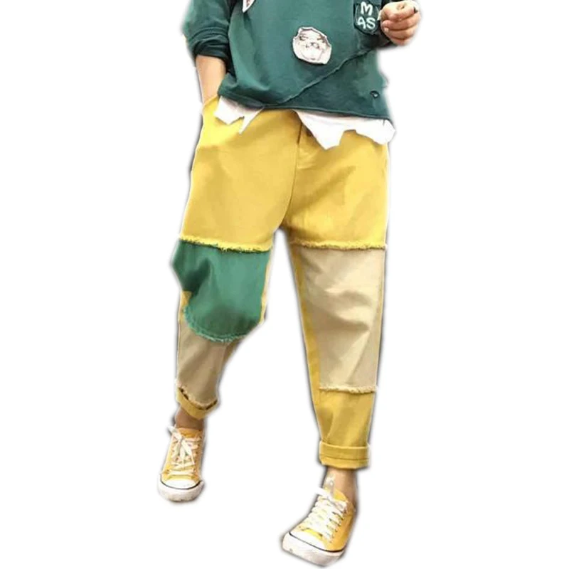 Джинсы бойфренды женские с контрастным рисунком джоггеры из денима свободные