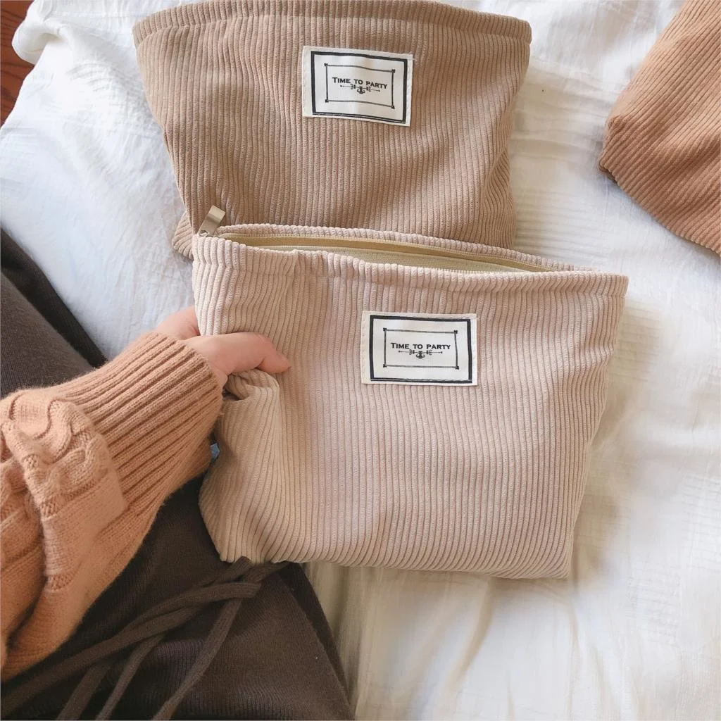 

Corduroy Cosmetic Bag Korean Solid Color Wash Bag Cloth Bag Clutch Travel Makeup Storage Organizer Girl Beauty Case
