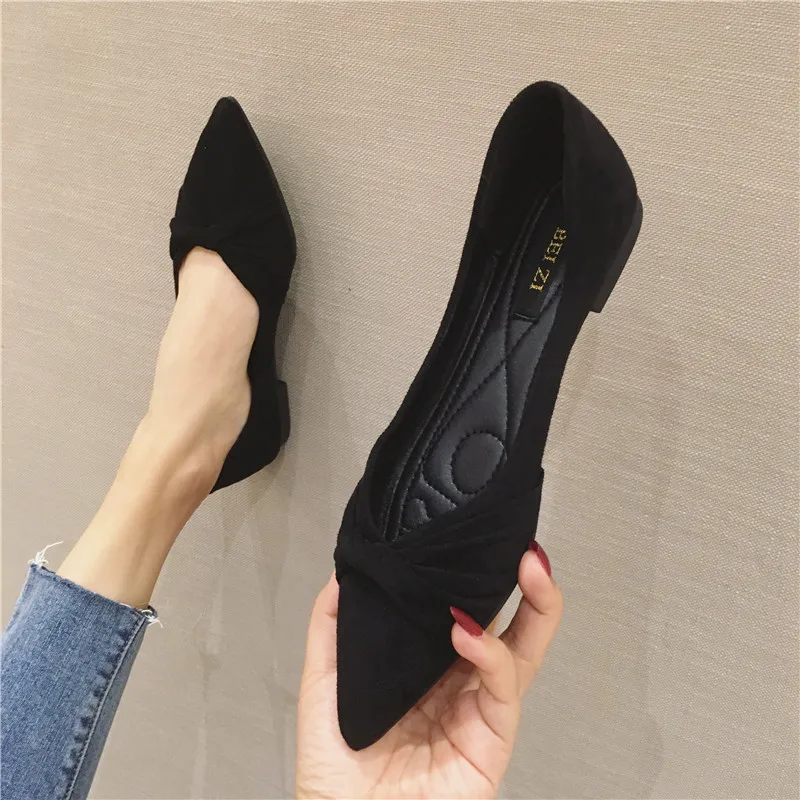 Туфли женские с большим бантом хлопок заостренный носок повседневная обувь на