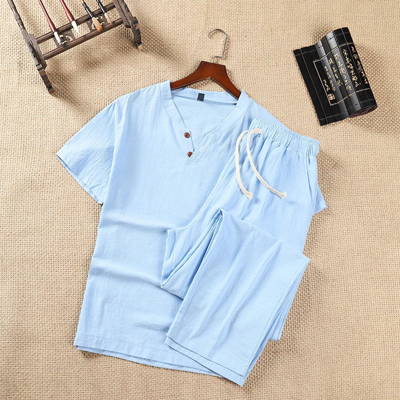 

Men's Big Sportswear 2021 Summer Linen Casual T-Shirt Men's Suit M 5XL